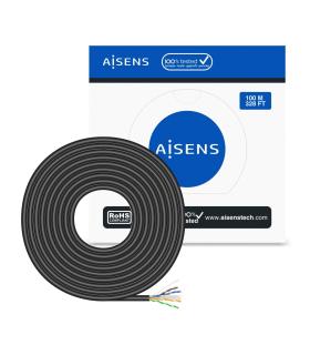 AISENS Cable de Red Exterior Impermeable RJ45 Cat.6 UTP Rígido CCA AWG23, Negro, 100M