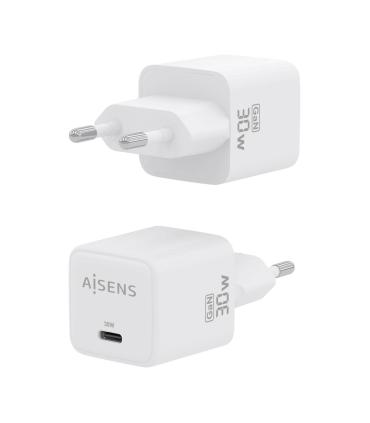 AISENS Cargador Gan 30W, 1xUSB-C PD3.0 QD4.0, Blanco