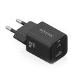 AISENS Cargador Gan 30W, 1xUSB-C PD3.0 QC4.0, 1xUSB-A QC3.0, Negro