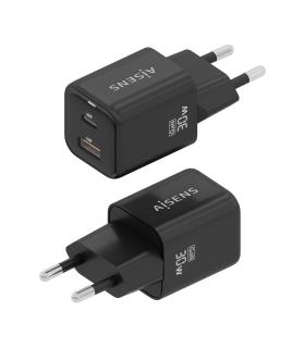 AISENS Cargador Gan 30W, 1xUSB-C PD3.0 QC4.0, 1xUSB-A QC3.0, Negro