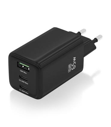 AISENS Cargador Gan 65W, 2xUSB-C PD3.0 QC4.0, 1xUSB-A QC3.0, Negro