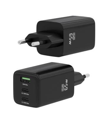 AISENS Cargador Gan 65W, 2xUSB-C PD3.0 QC4.0, 1xUSB-A QC3.0, Negro