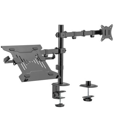 Ewent EW1519 soporte para ordenador portátil Soporte de mesa con estante para ordenador portátil y brazo para monitor Negro