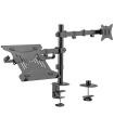 Ewent EW1519 soporte para ordenador portátil Soporte de mesa con estante para ordenador portátil y brazo para monitor Negro