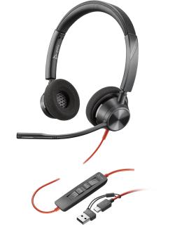 POLY Auriculares estéreo Blackwire 3320 USB-C + Adaptador USB-C A