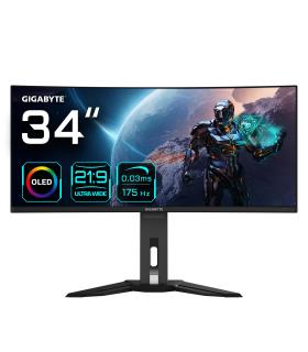 GIGABYTE Monitor de juegos curvo OLED WQHD MO34WQC de 34" - 3440 x 1440, 175Hz, 0.03ms, KVM, 250 cd m², FreeSync Premium Pro,