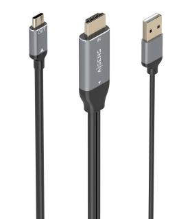 AISENS Cable Conversor Aluminio HDMI V2.0 A USB-C 4K@60HZ, HDMI M+USB-A M-USB-C M, Negro, 1.8m