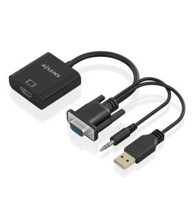 AISENS Cable conversor SVGA+Audio a HDMI, SVGA M+Jack 3.5 M+USB-A M-HDMI A H, Negro, 20cm