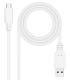 Nanocable Cable USB 2.0 3A, tipo USB-C M-A M, Blanco, 1 m