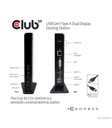 CLUB3D USB Gen1 Type A Dual Display Docking Station