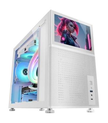 Caja Microatx Gaming Mars Gaming Mc-lcd Blanca Con Pantalla Ips 8 Mini Hdmi Ventana Lateral Cristal Templado