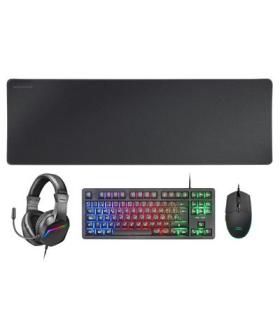 Pack Teclado Mouse Headset Y Alfombrilla Mars Gaming Mcprgb3pt Portugues Negro Teclado Tkl H-mech  Red Flow 3200dpi Headset F