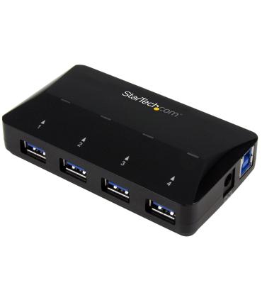 StarTech.com Concentrador USB 3.0 de 4 Puertos - 5Gbps - Ladrón con Puertos de Carga y Sincronización - Hub con 1 Puerto de 2,4A