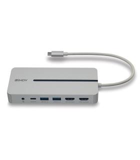 Lindy 43360 base para portátil y replicador de puertos Alámbrico USB 3.2 Gen 1 (3.1 Gen 1) Type-C Plata, Blanco