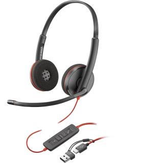 POLY Auriculares Blackwire 3220 estéreo USB-C negro + adaptador USB-C A (paquete)