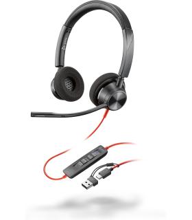 POLY Auriculares estéreo Blackwire 3320 con certificación Microsoft Teams USB-C + Adaptador USB-C A