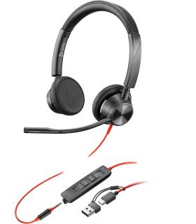 POLY Auriculares estéreo Blackwire 3325 con certificación Microsoft Teams USB-C + Conector de 3,5 mm + Adaptador USB-C A