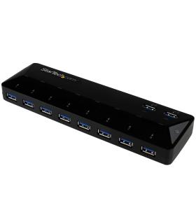 StarTech.com Concentrador USB 3.0 (5Gbps) de 10 Puertos - Ladrón con Puertos de Carga y Sincronización - Hub con 2 Puertos de