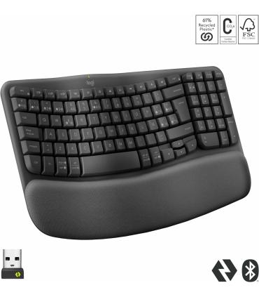 Logitech Wave Keys, teclado ergonómico inalámbrico con reposamanos acolchado, escritura cómoda y natural, Easy-Switch,