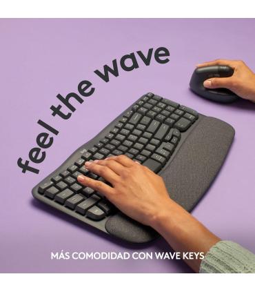 Logitech Wave Keys, teclado ergonómico inalámbrico con reposamanos acolchado, escritura cómoda y natural, Easy-Switch,