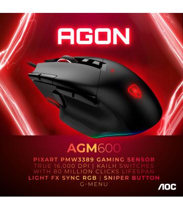 AOC AGON AGM600 ratón Juego mano derecha USB tipo A Óptico 16000 DPI