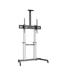 AISENS Soporte de suelo PRO con ruedas, bandeja para DVD y soporte de cámara para Monitor TV 100Kg de 60-100, Negro-Plata