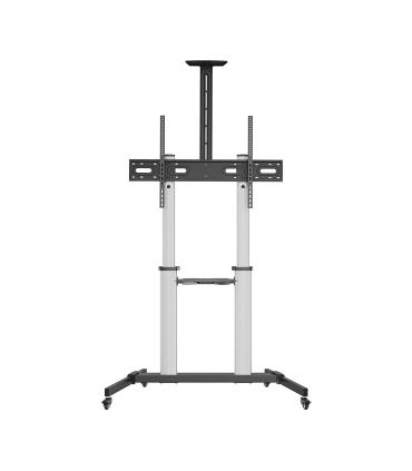 AISENS Soporte de suelo PRO con ruedas, bandeja para DVD y soporte de cámara para Monitor TV 100Kg de 60-100, Negro-Plata