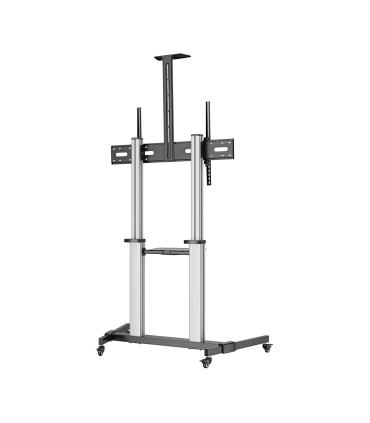 AISENS Soporte de suelo PRO con ruedas, bandeja para DVD y soporte de cámara para Monitor TV 100Kg de 60-100, Negro-Plata