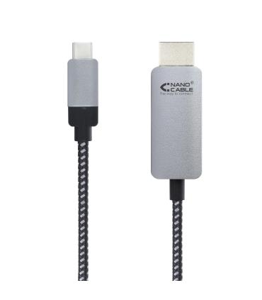 Nanocable 10.15.5102 adaptador de cable de vídeo 1,8 m USB Tipo C HDMI Aluminio, Negro