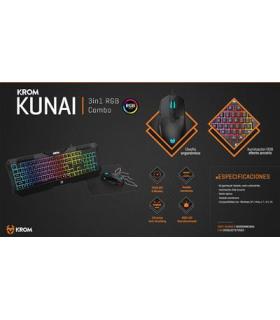 KROM Pack Gaming Kunai, Teclado led , ratn 7200 dpi y alfombrilla