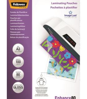 PACK 100 BOLSAS PLASTIFICACION 80 MICRAS A3 303X426 FELLOWES 5306207