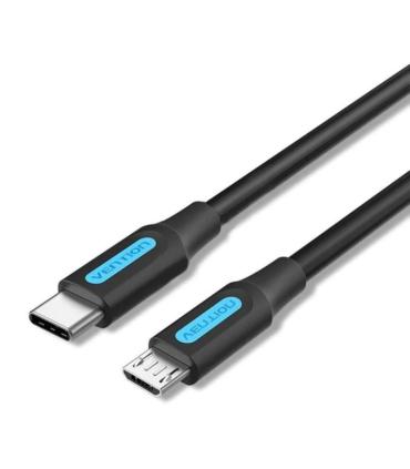 Cable USB 2.0 Tipo-C Vention COVBH/ USB Tipo-C Macho - MicroUSB Macho/ Hasta 10W/ 480Mbps/ 2m/ Negro