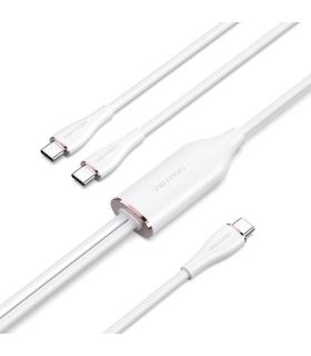 Cable USB 2.0 Tipo-C Vention CTMWG/ USB Tipo-C Macho - 2 x USB Tipo-C Macho/ Hasta 100W/ 480Mbps/ 1.5m/ Blanco