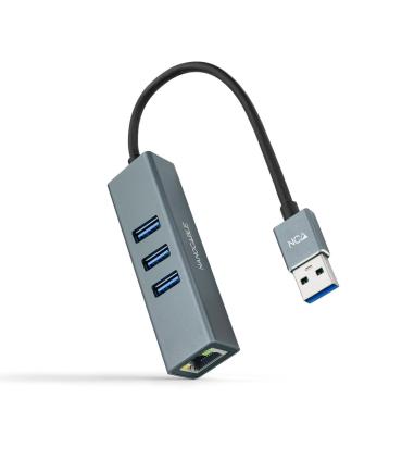 Nanocable Conversor USB 3.0 a Ethernet Gigabit + 3XUSB 3.0, Aluminio, Gris, 15 cm