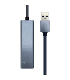 AISENS Conversor USB 3.0 a ethernet gigabit 10 100 1000 Mbps + Hub 3 x USB 3.0, Gris, 15 cm