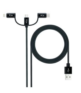 Nanocable Cable USB 3 en 1 Carga Datos USB-A a USB-C Micro USB Lightning 1 m, Negro