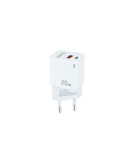 TooQ Cargador de Pared USB-C PD + USB-A QC 20W, Blanco