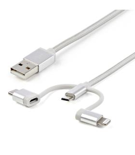 StarTech.com Cable Trenzado de 1m USB a Lightning USB-C y Micro USB - Cable Cargador para Teléfono Móvil iPhone iPad Tablet