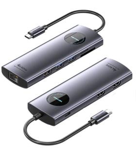 Docking USB Tipo-C Vention TQVHB/ 2xHDMI/ 3xUSB/ 1xRJ45/ 1xLector de Tarjetas/ 1xUSB Tipo-C PD/ Gris