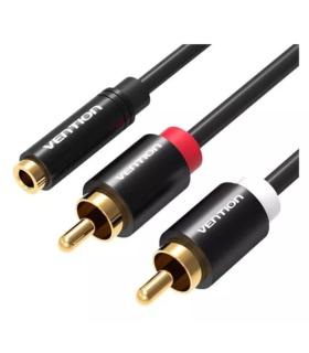 Cable Estreo Vention VAB-R01-B200/ Jack 3.5 Hembra - 2x RCA Macho/ 2m/ Negro