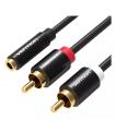 Cable Estreo Vention VAB-R01-B200/ Jack 3.5 Hembra - 2x RCA Macho/ 2m/ Negro