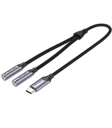 Cable Conversor USB Tipo-C Vention BGPHY/ USB Tipo-C Macho - 2x Jack 3.5 Hembra/ 30cm/ Gris