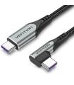 Cable USB 2.0 Tipo-C 90 Vention TAKHF/ USB Tipo-C Macho - USB Tipo-C Macho/ Hasta 100W/ 480Mbps/ 1m/ Gris