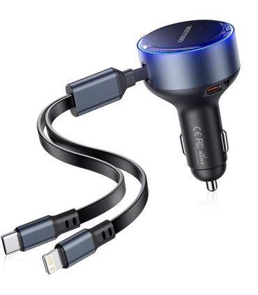 Cargador de Coche Vention FFOB0/ 1xUSB Tipo-C Macho/ 1xUSB Tipo-C hembra/ 1xLightning Macho/ 30W