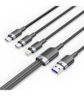 Cable USB 2.0 Lightning Vention CTRBG/ USB Macho/ USB Tipo-C Macho - MicroUSB Macho - Lightning Macho/ 1.5m/ Negro