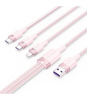 Cable USB 2.0 Lightning Vention CTPPG/ USB Macho/ USB Tipo-C Macho - MicroUSB Macho - Lightning Macho/ 1.5m/ Rosa