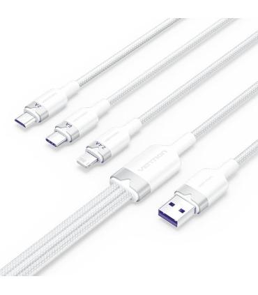 Cable USB 2.0 Lightning Vention CTPWG/ USB Macho/ USB Tipo-C Macho - MicroUSB Macho - Lightning Macho/ 1.5m/ Blanco