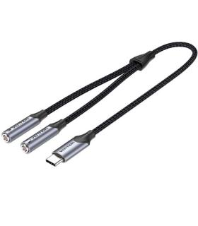 Cable Conversor USB Tipo-C Vention BGNHY/ USB Tipo-C Macho - 2x Jack 3.5 Hembra/ 30cm/ Gris