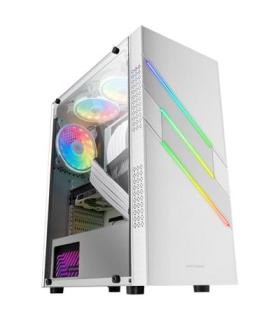 Caja Atx Semitorre Gaming Mars Gaming Mc-u3 White Xl Frontal Argb Con Ventilador Trasero Sincronizado Lateral Cristal Templad