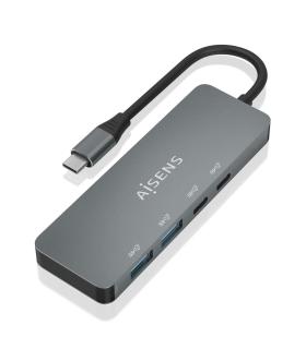 AISENS Hub USB 3.2 Gen2 10G USB-C, USB-C M-2xUSB-C H-2xUSB-A H, Gris, 15cm